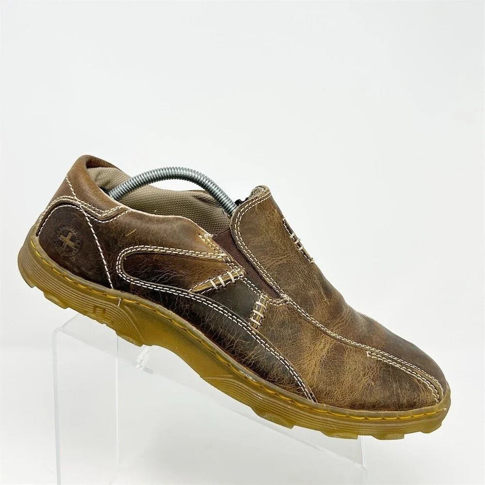 Dr. Martens Lance Men's Slip-On Casual Shoes Brown Contrast Stitching Size 12